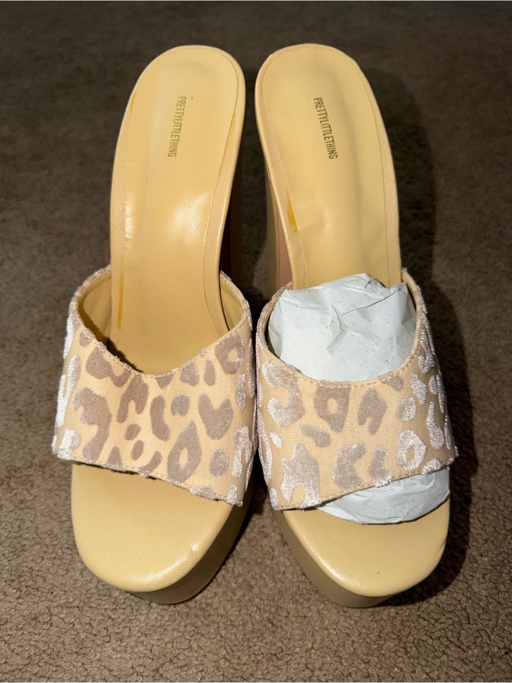 PrettyLittleThing Beige Leopard Print Slip-On Heeled Mules